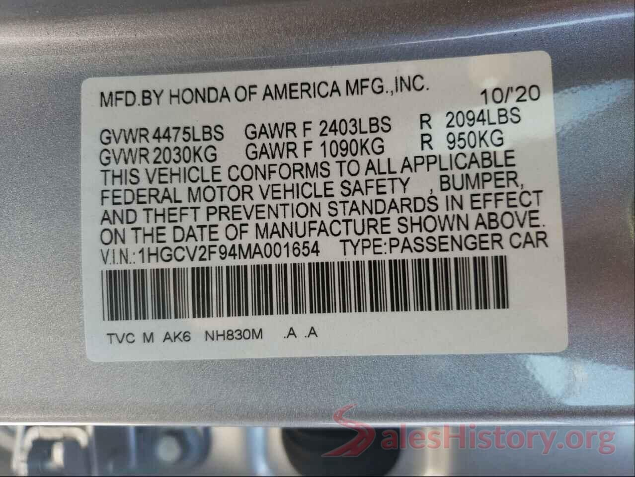 1HGCV2F94MA001654 2021 HONDA ACCORD