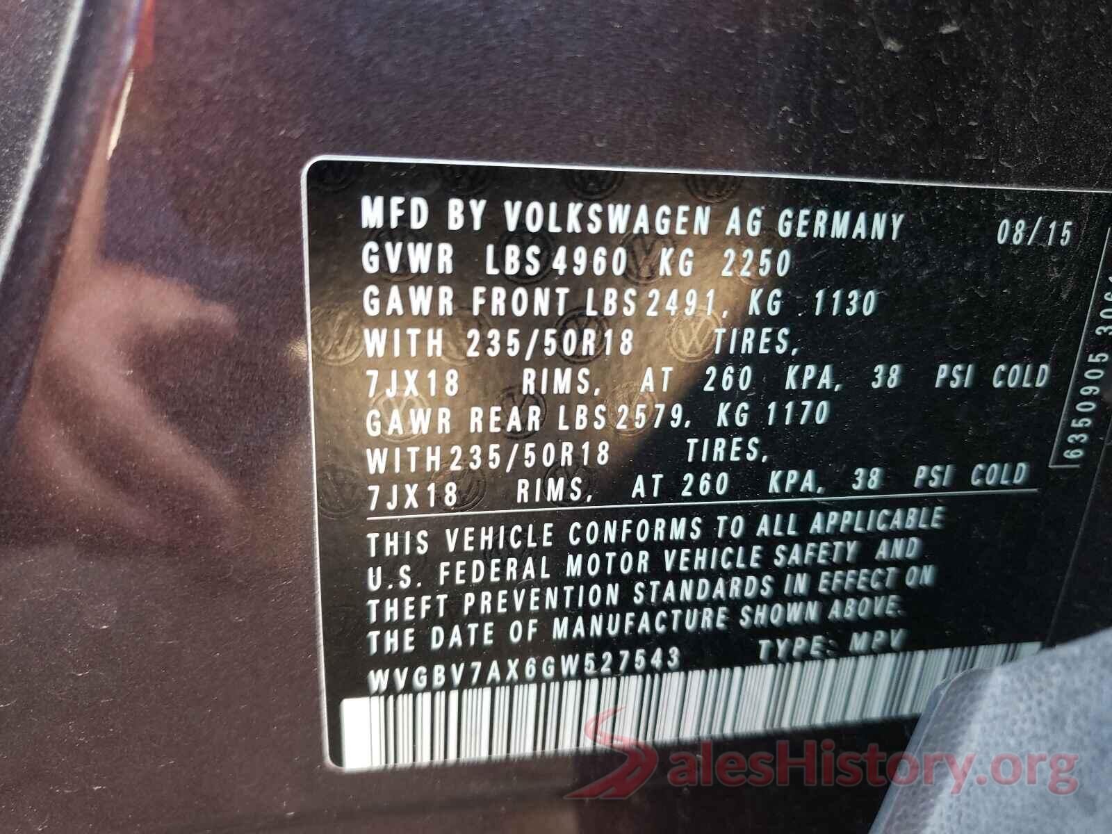 WVGBV7AX6GW527543 2016 VOLKSWAGEN TIGUAN