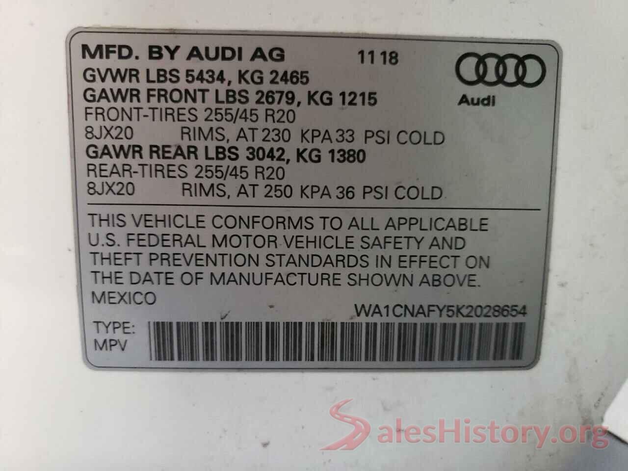 WA1CNAFY5K2028654 2019 AUDI Q5