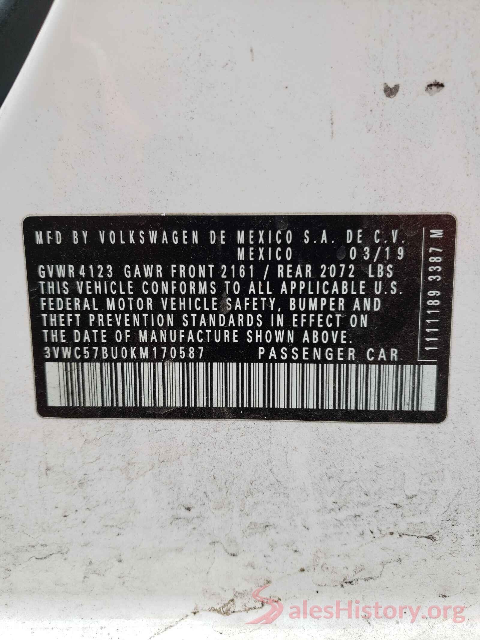 3VWC57BU0KM170587 2019 VOLKSWAGEN JETTA