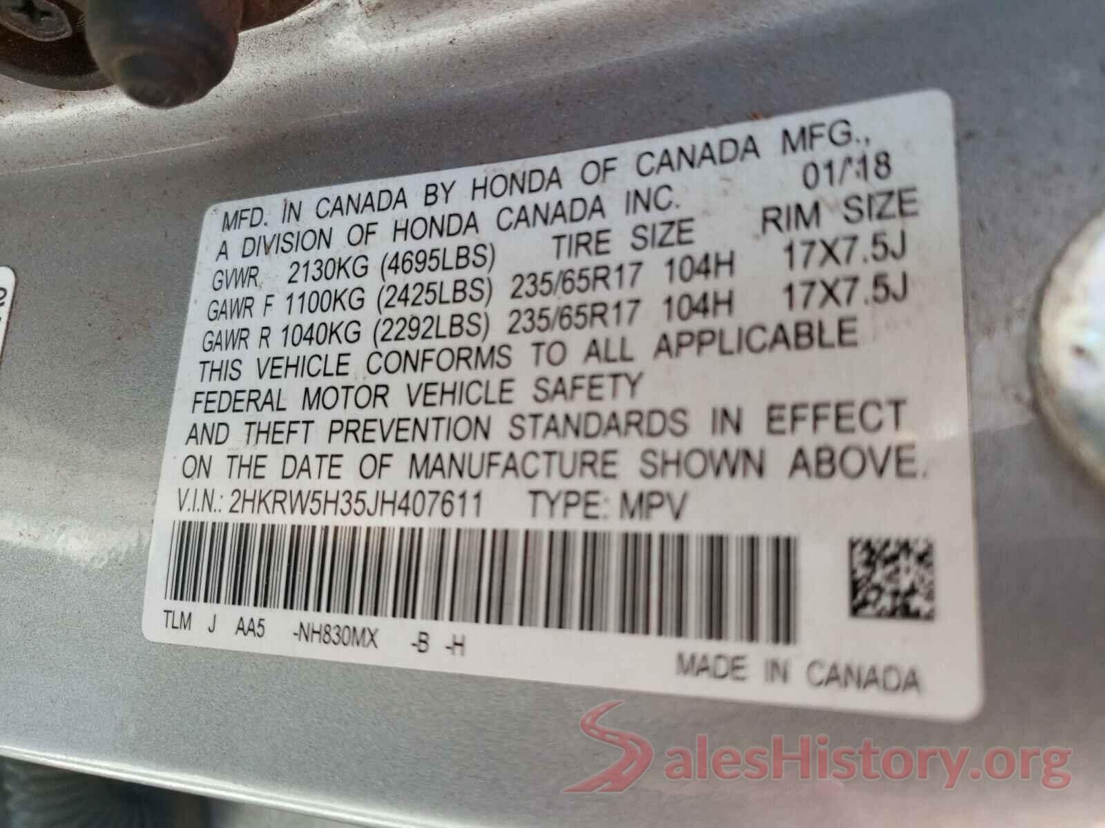 2HKRW5H35JH407611 2018 HONDA CRV