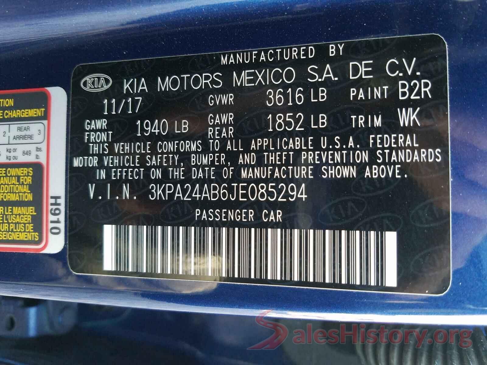 3KPA24AB6JE085294 2018 KIA RIO