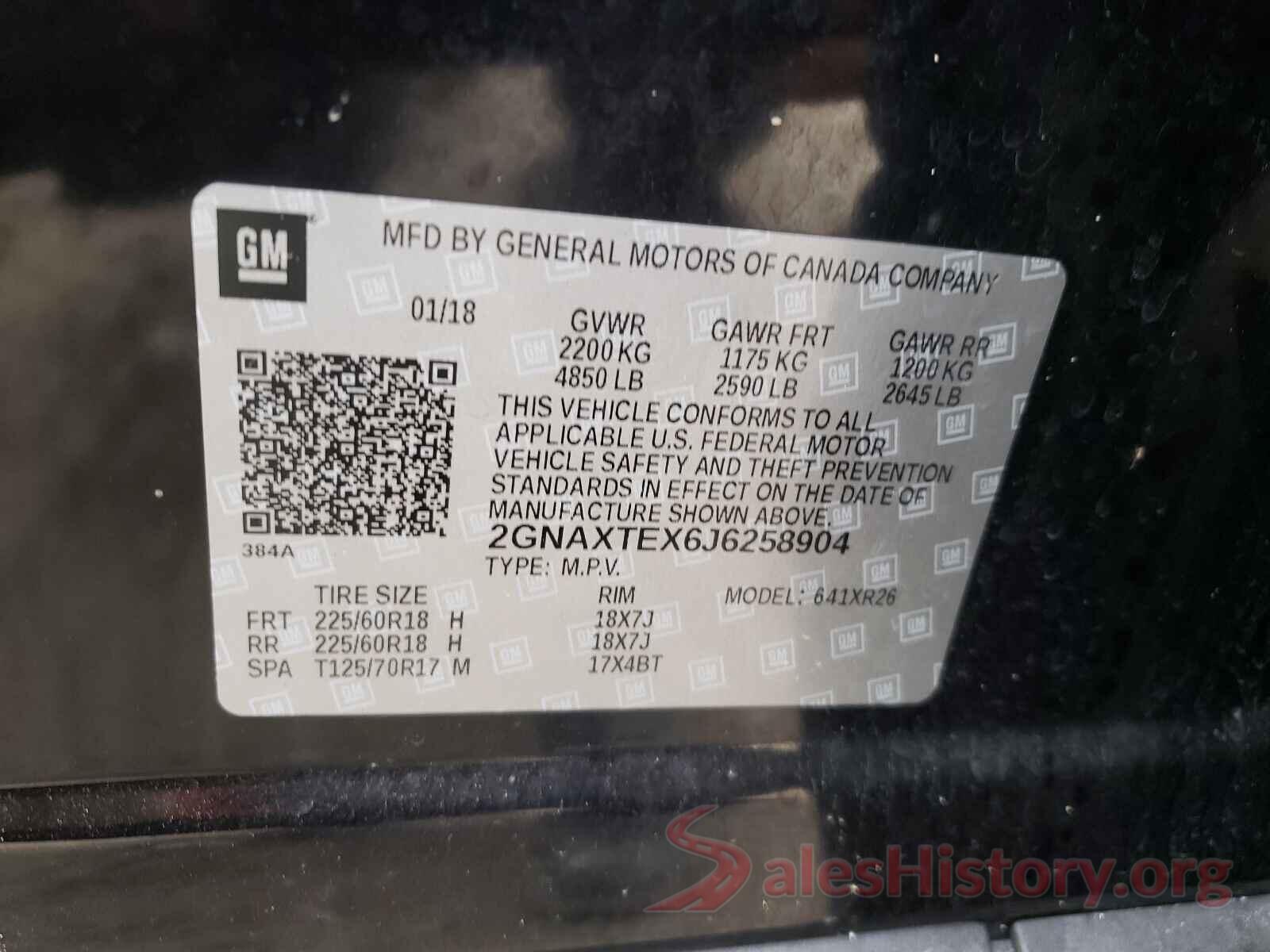 2GNAXTEX6J6258904 2018 CHEVROLET EQUINOX