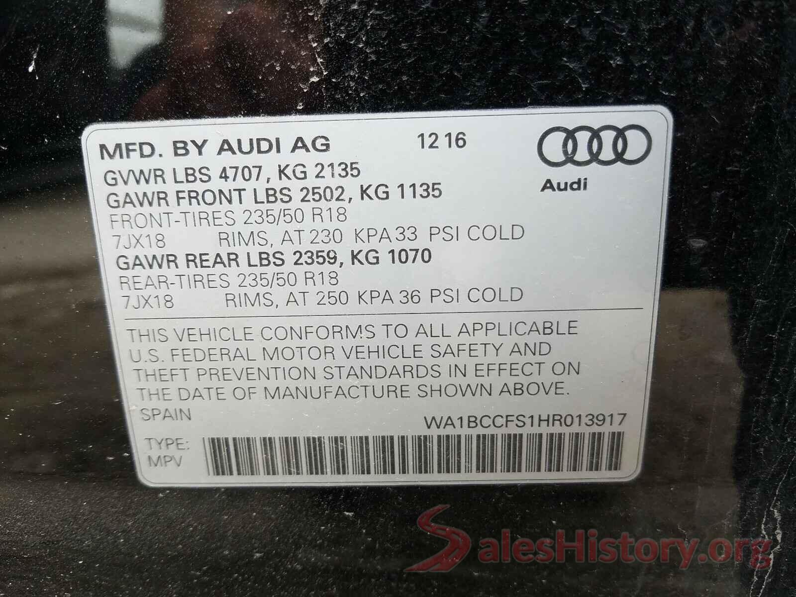 WA1BCCFS1HR013917 2017 AUDI Q3