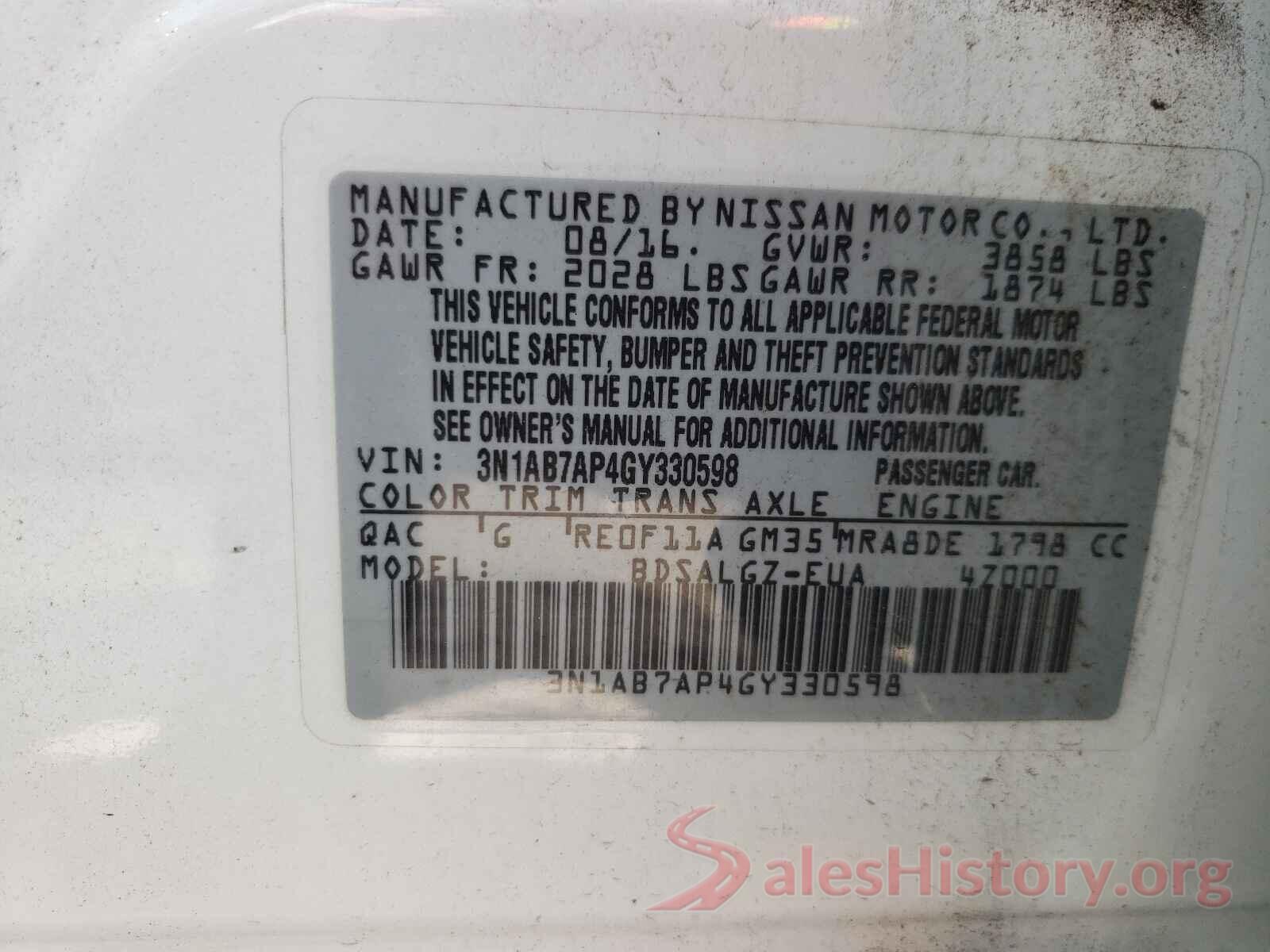 3N1AB7AP4GY330598 2016 NISSAN SENTRA