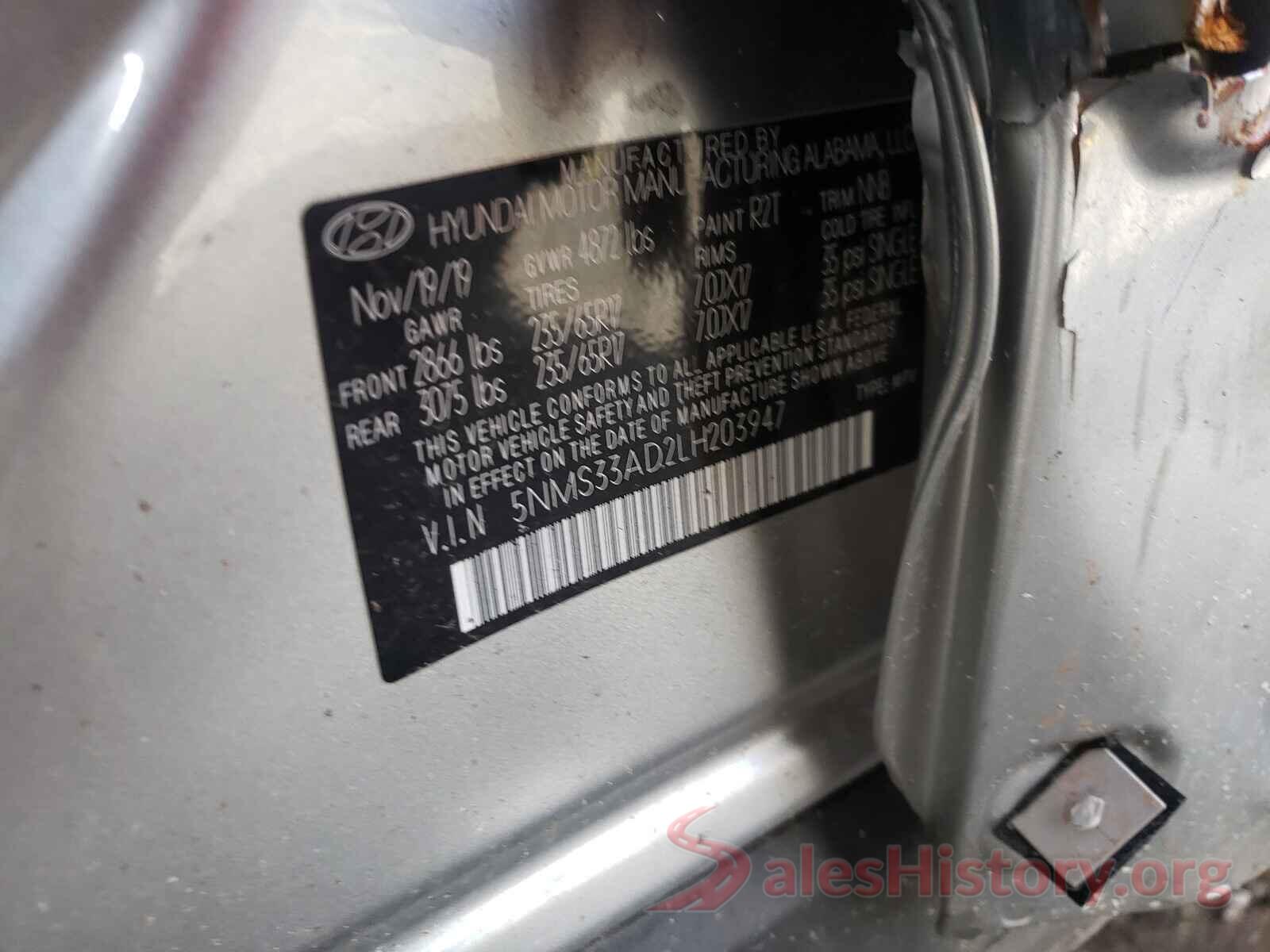 5NMS33AD2LH203947 2020 HYUNDAI SANTA FE