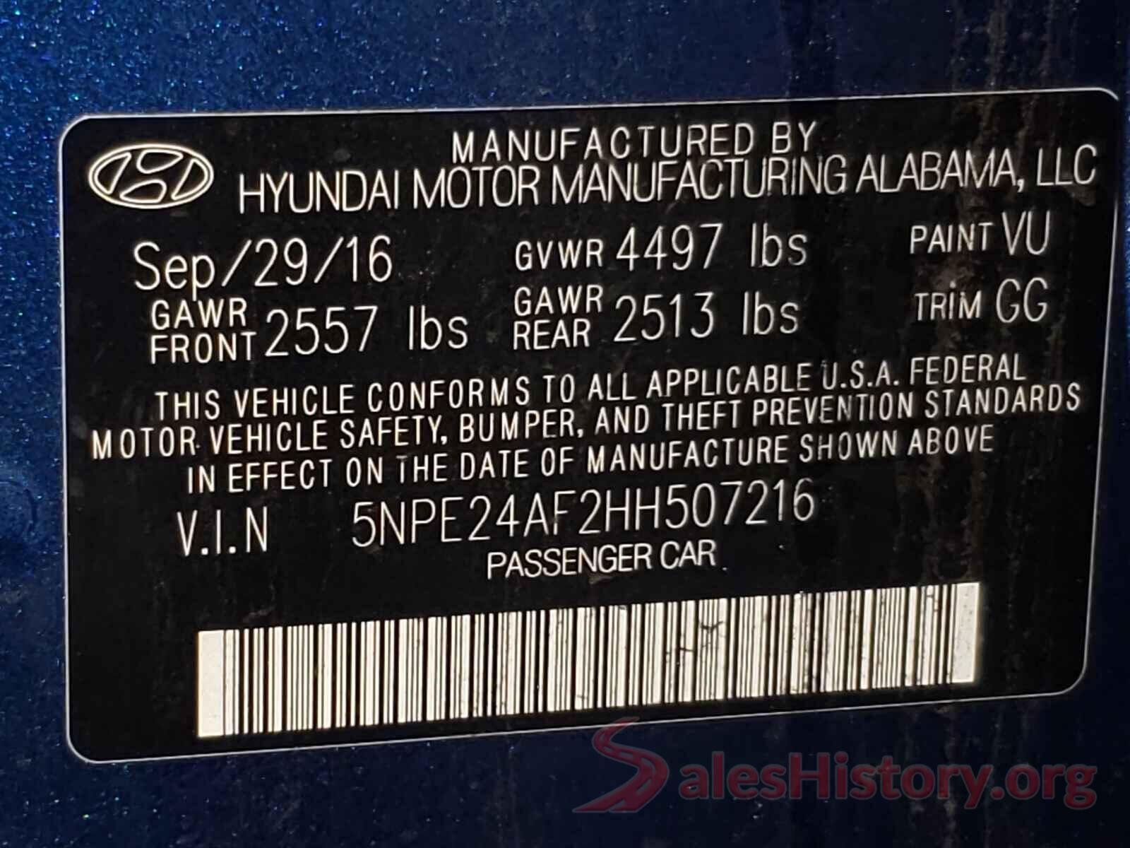 5NPE24AF2HH507216 2017 HYUNDAI SONATA