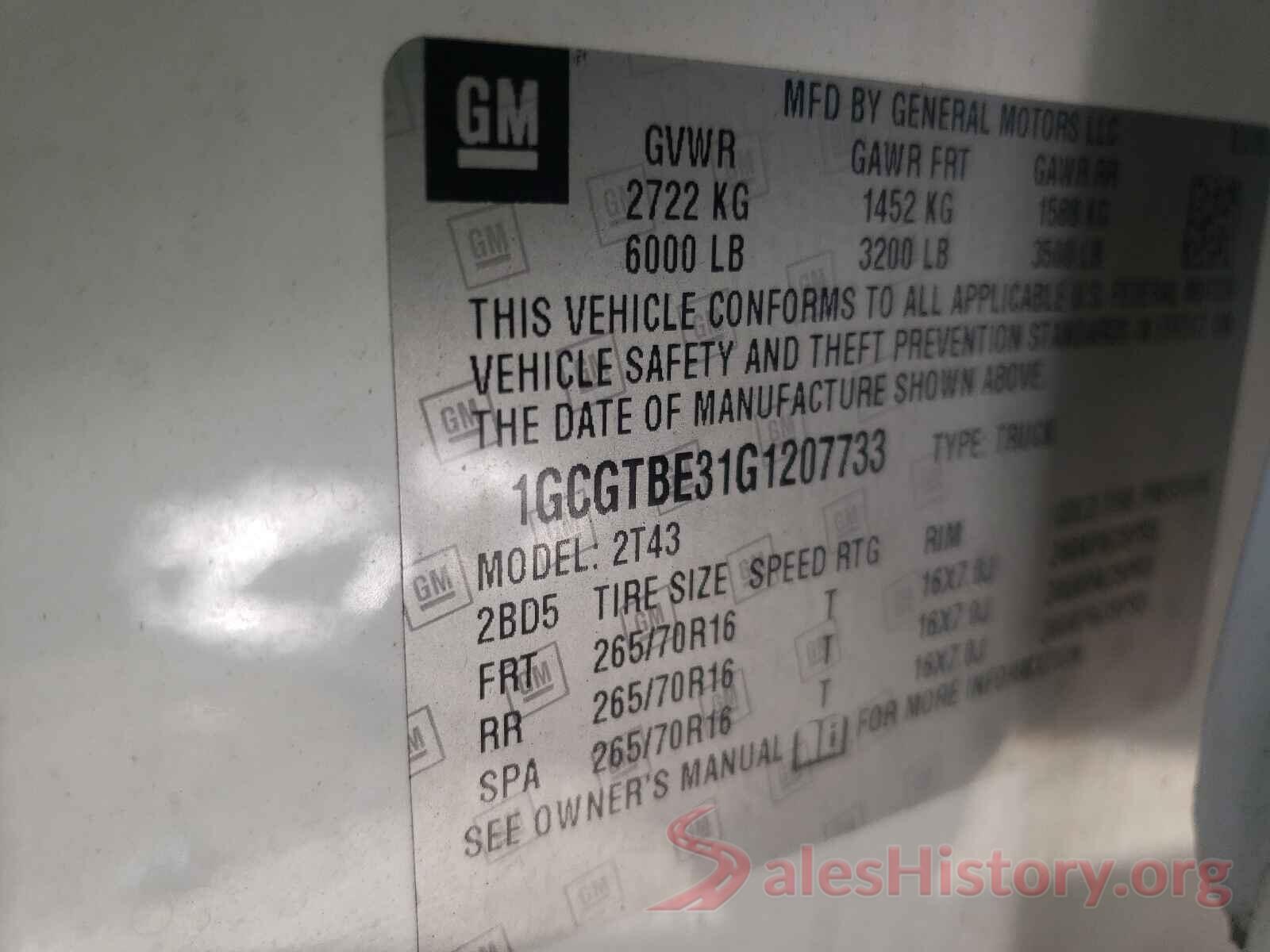 1GCGTBE31G1207733 2016 CHEVROLET COLORADO