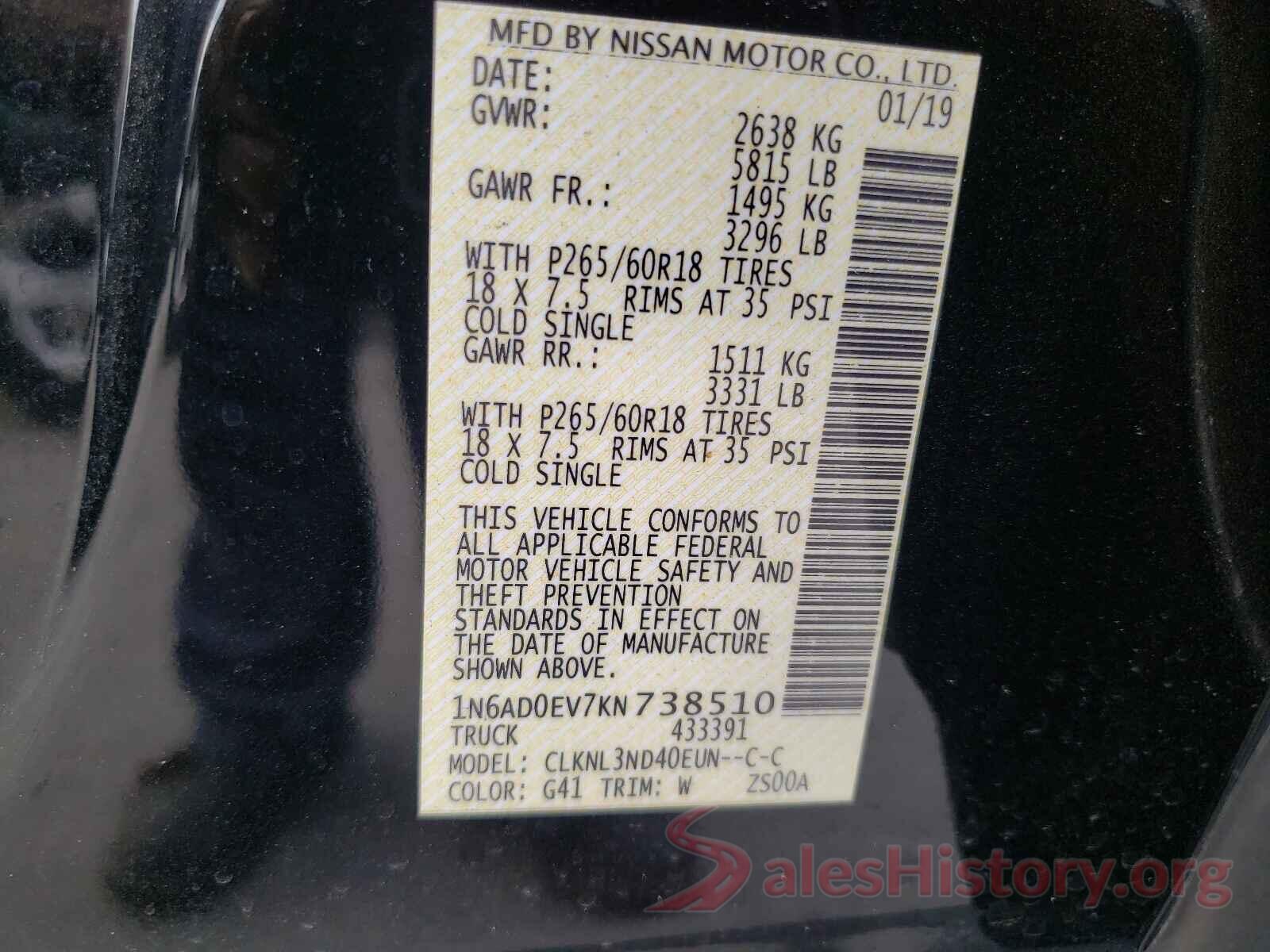 1N6AD0EV7KN738510 2019 NISSAN FRONTIER