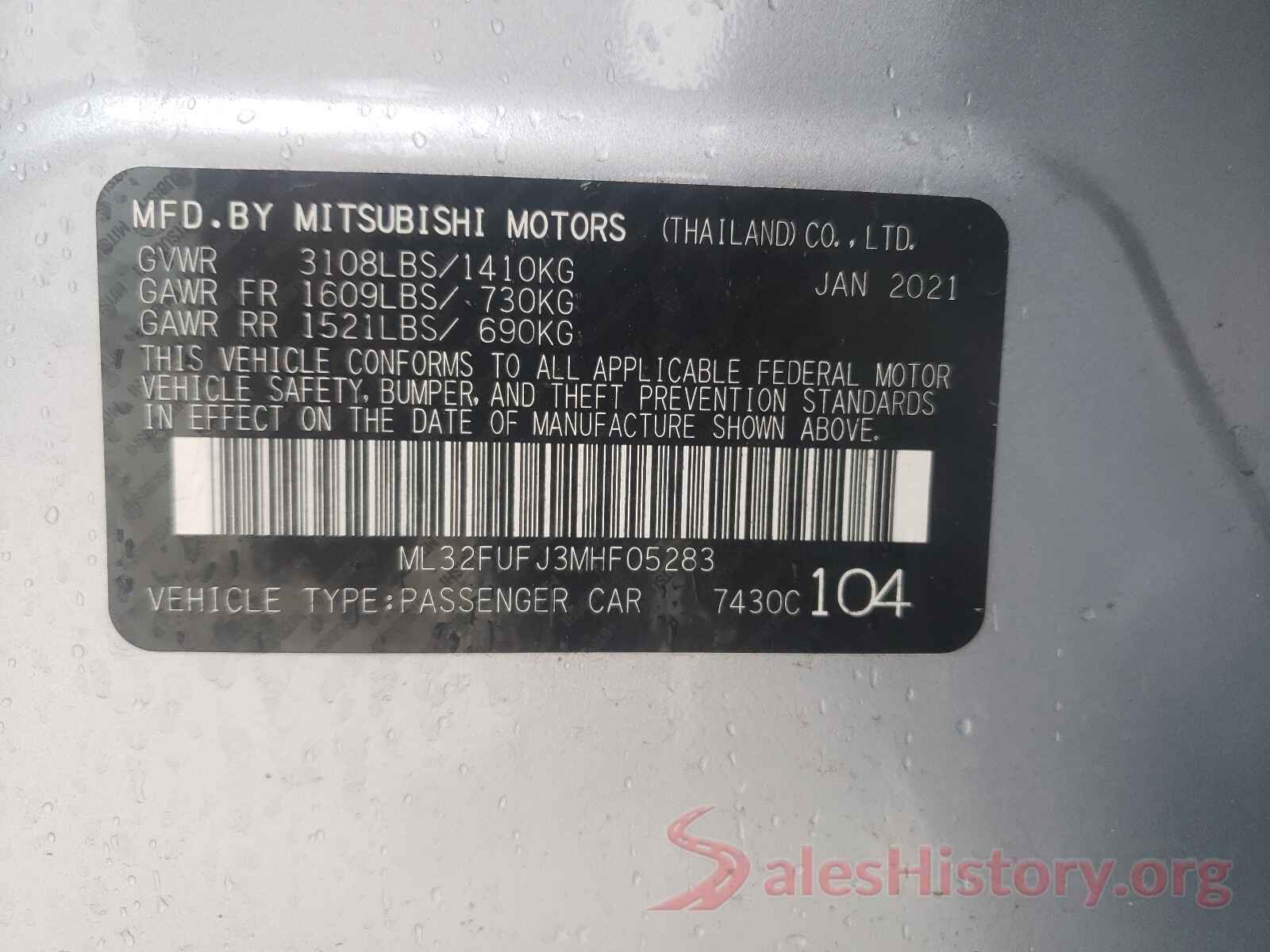 ML32FUFJ3MHF05283 2021 MITSUBISHI MIRAGE