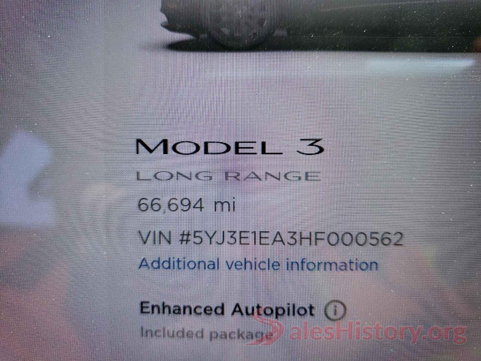 5YJ3E1EA3HF000562 2017 TESLA MODEL 3