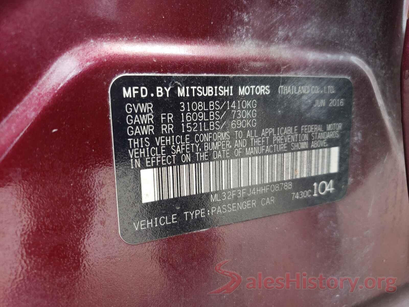 ML32F3FJ4HHF08788 2017 MITSUBISHI MIRAGE