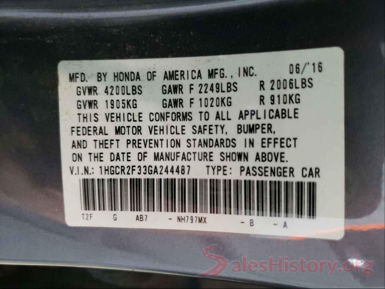 1HGCR2F33GA244487 2016 HONDA ACCORD