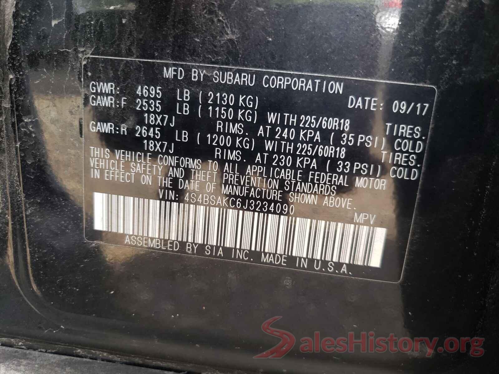 4S4BSAKC6J3234090 2018 SUBARU OUTBACK