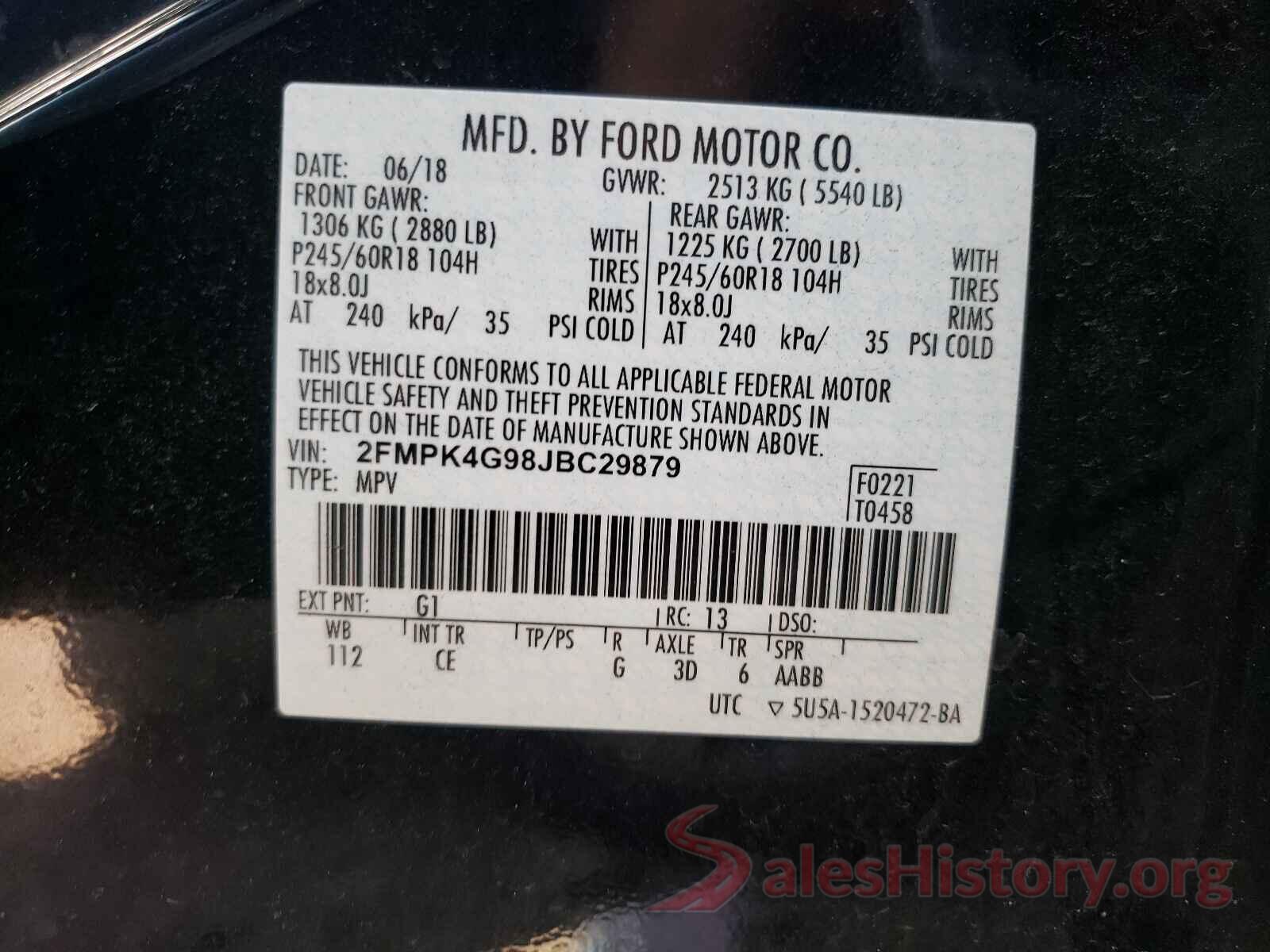 2FMPK4G98JBC29879 2018 FORD EDGE