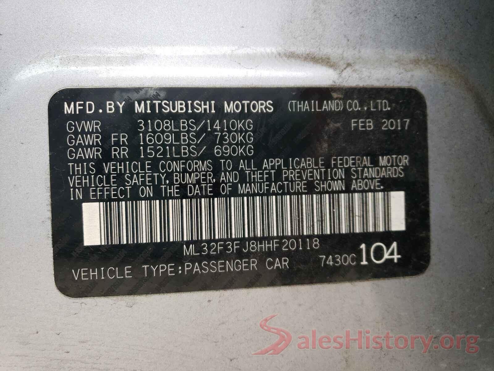 ML32F3FJ8HHF20118 2017 MITSUBISHI MIRAGE