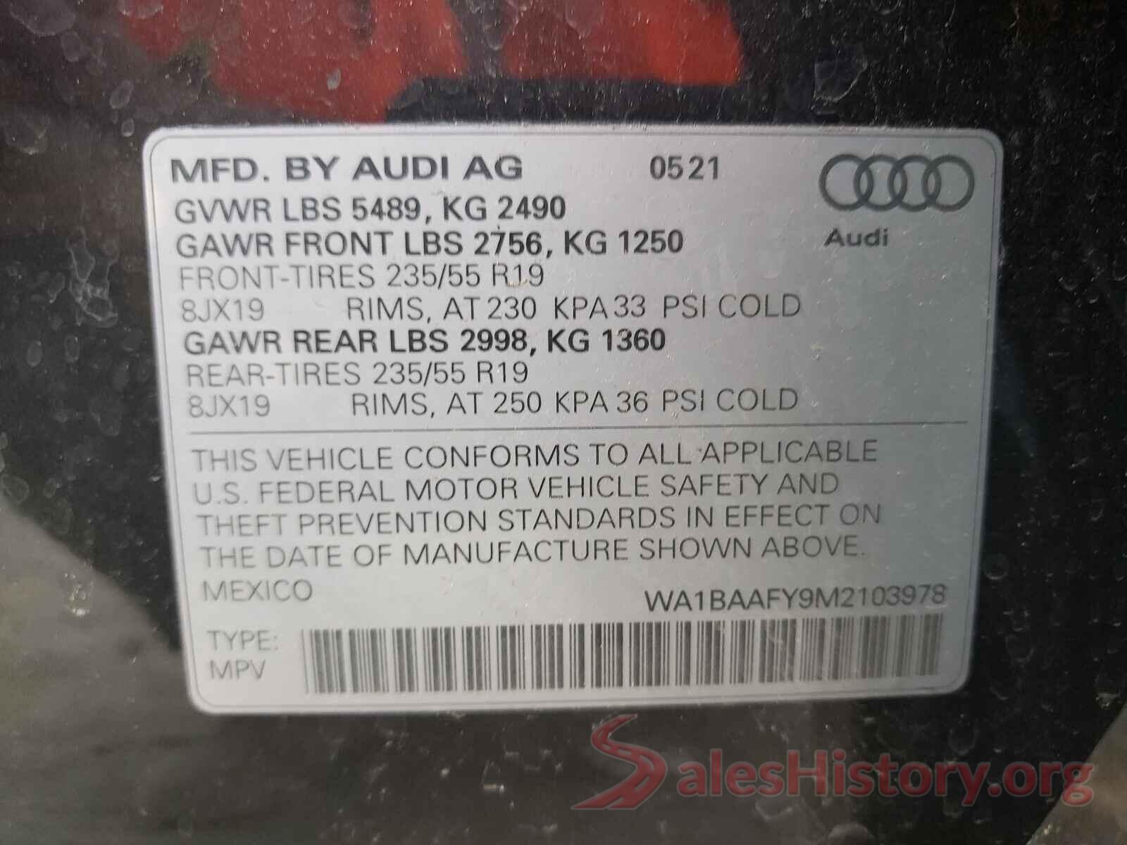 WA1BAAFY9M2103978 2021 AUDI Q5