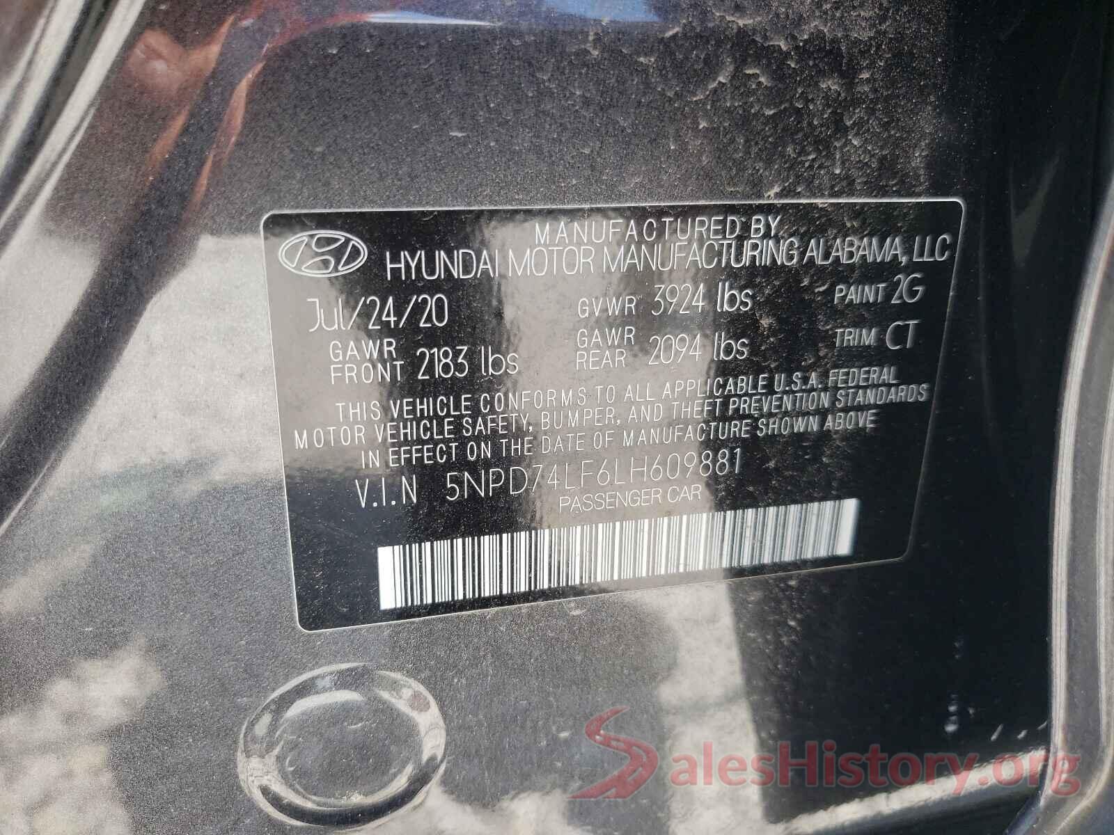 5NPD74LF6LH609881 2020 HYUNDAI ELANTRA