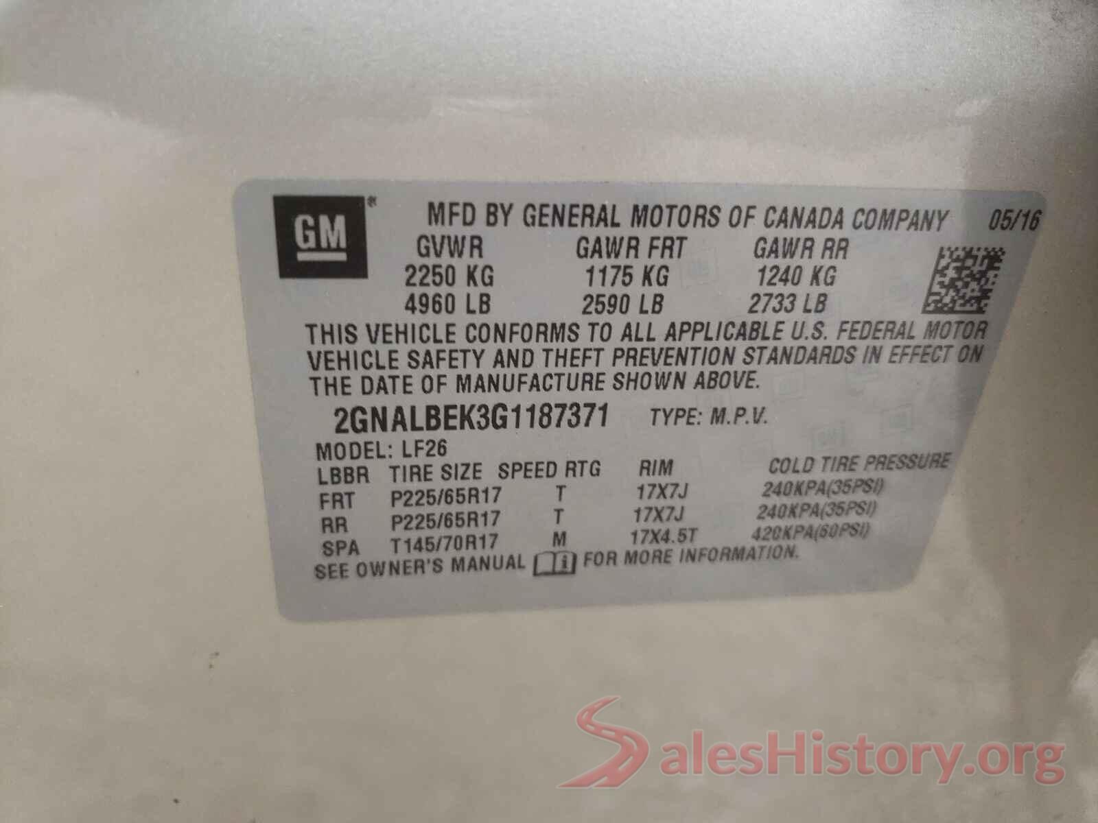 2GNALBEK3G1187371 2016 CHEVROLET EQUINOX