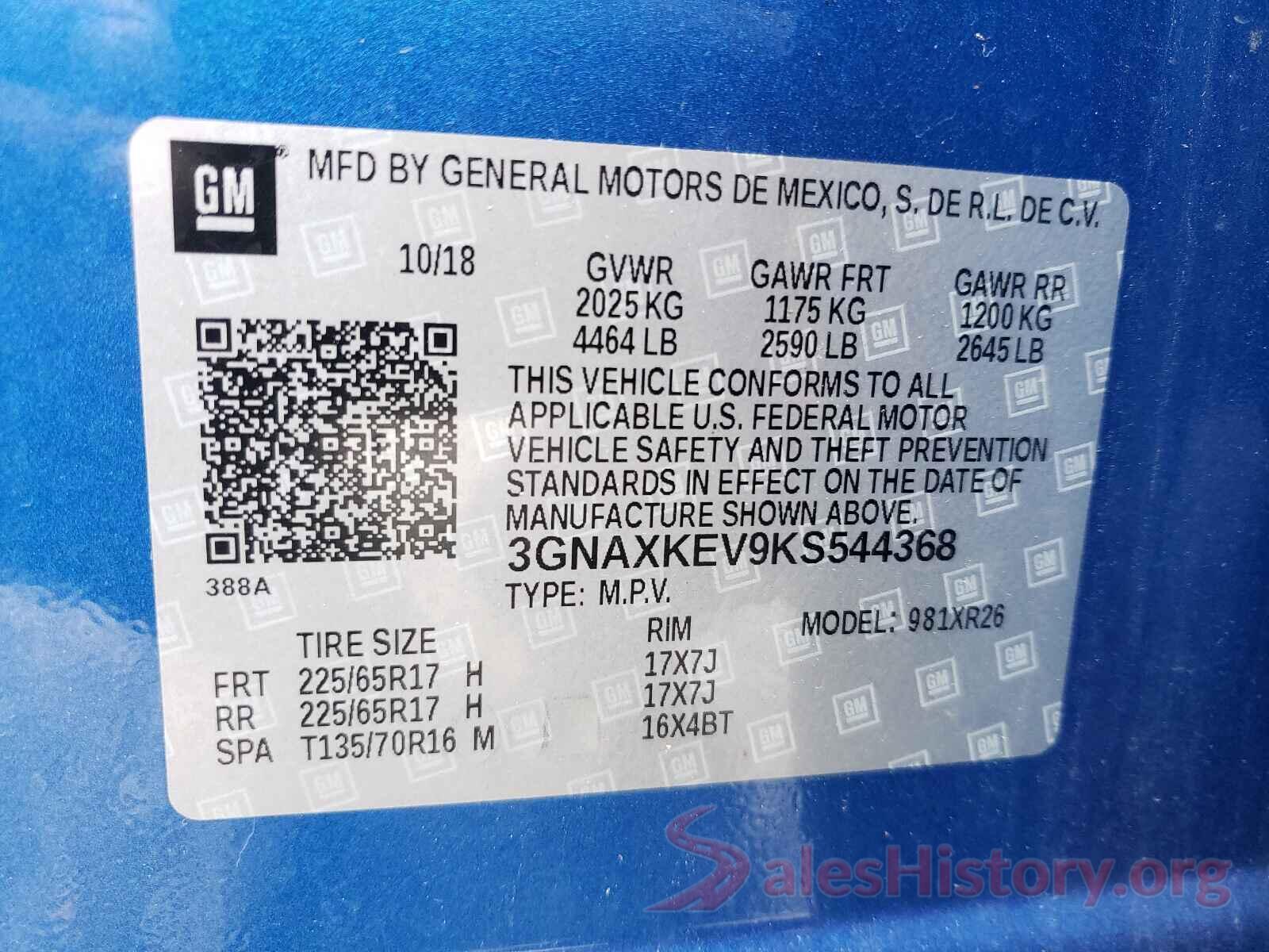 3GNAXKEV9KS544368 2019 CHEVROLET EQUINOX