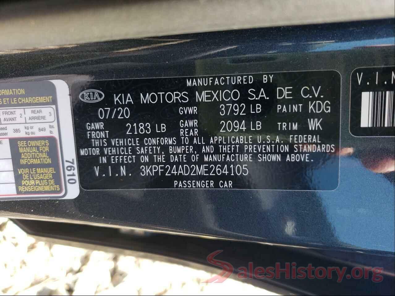 3KPF24AD2ME264105 2021 KIA FORTE