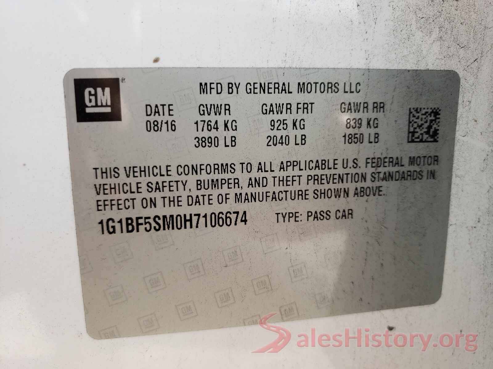 1G1BF5SM0H7106674 2017 CHEVROLET CRUZE