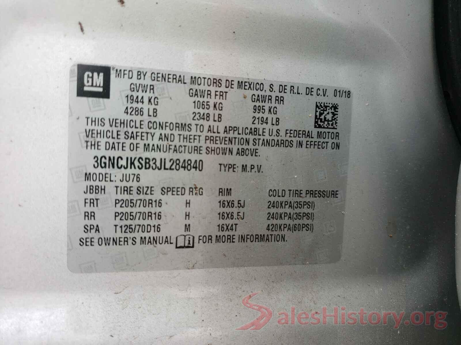 3GNCJKSB3JL284840 2018 CHEVROLET TRAX