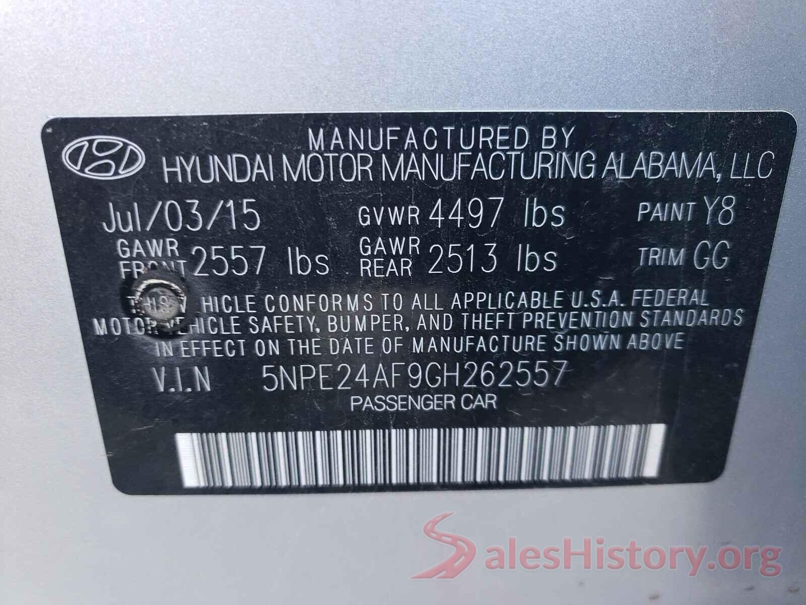 5NPE24AF9GH262557 2016 HYUNDAI SONATA