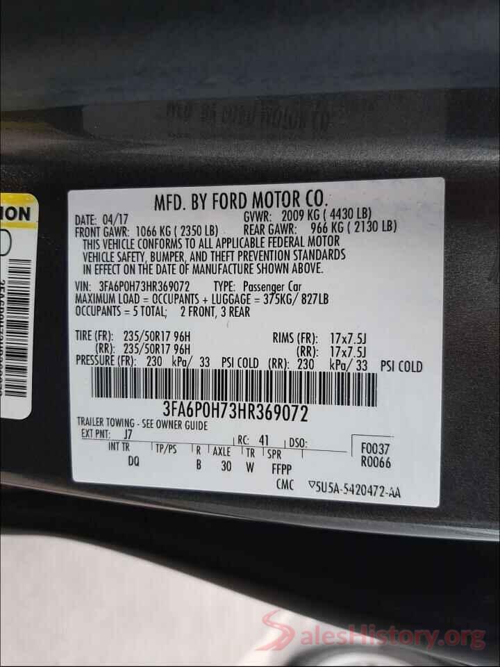 3FA6P0H73HR369072 2017 FORD FUSION