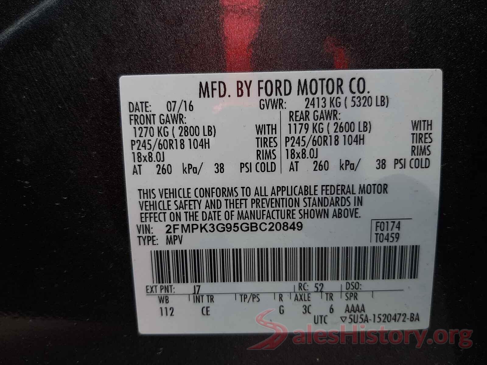 2FMPK3G95GBC20849 2016 FORD EDGE