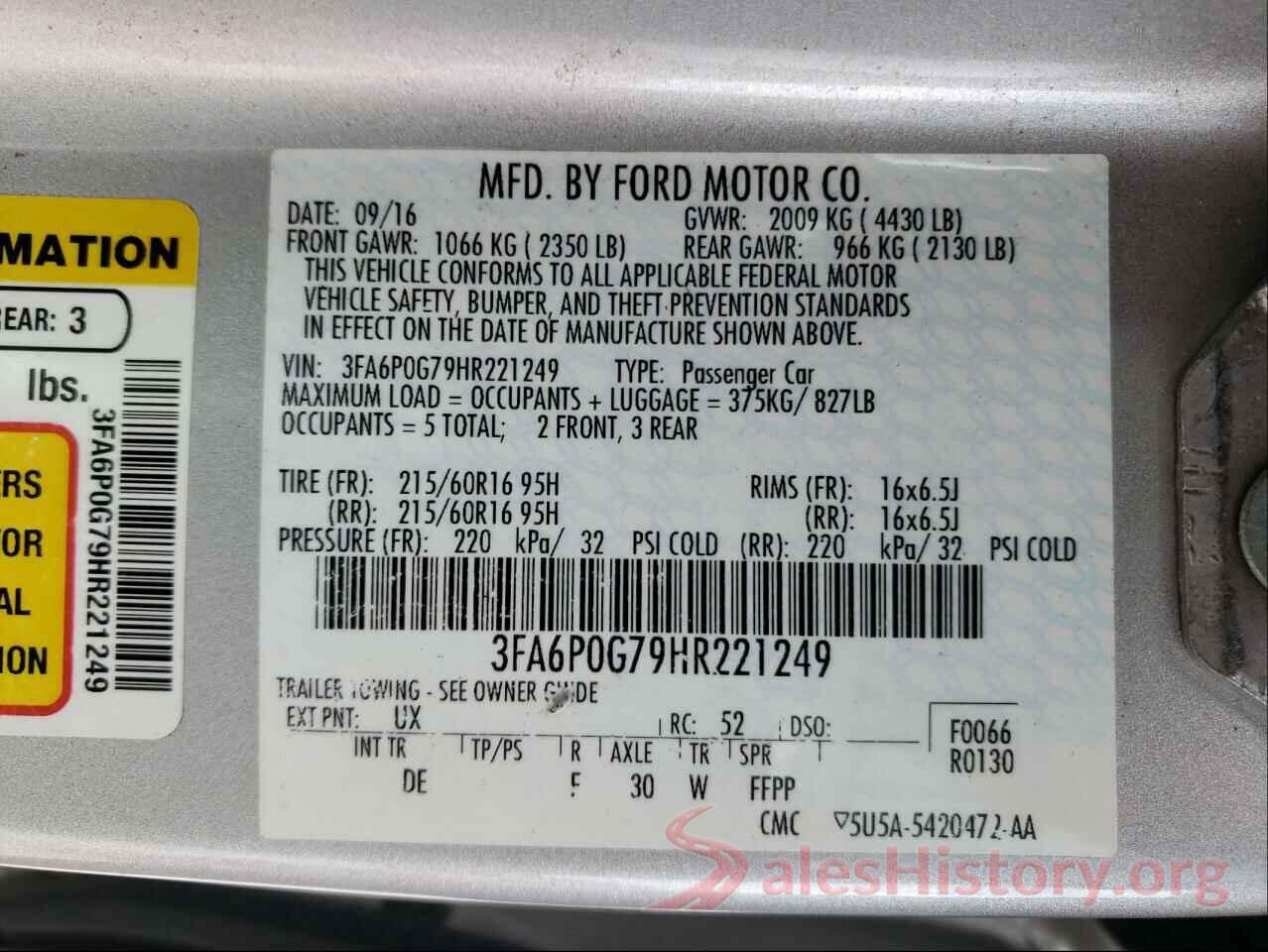 3FA6P0G79HR221249 2017 FORD FUSION