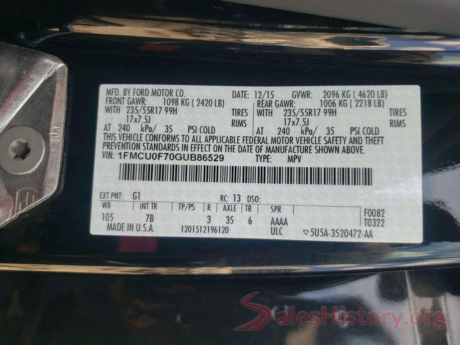 1FMCU0F70GUB86529 2016 FORD ESCAPE