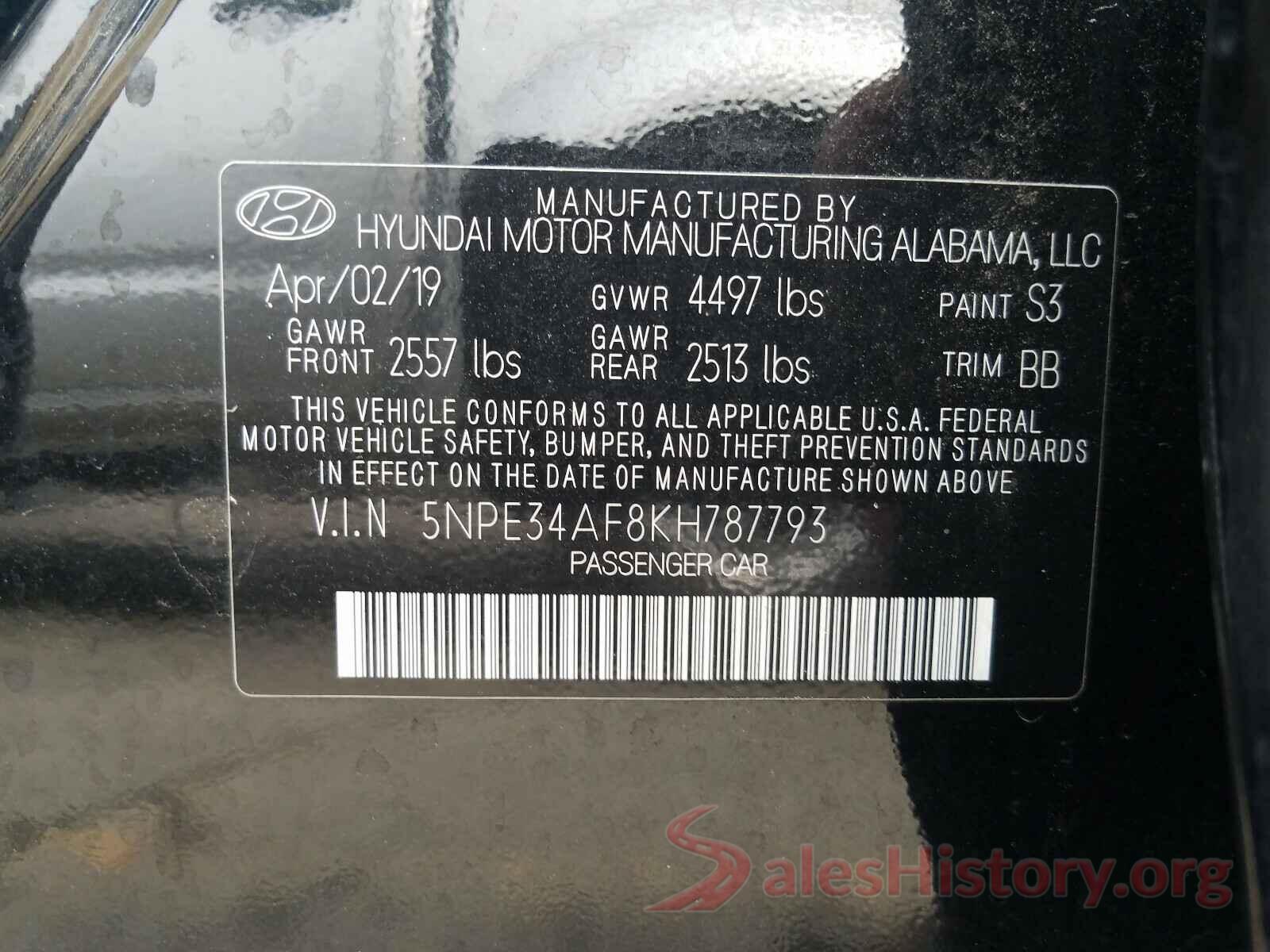 5NPE34AF8KH787793 2019 HYUNDAI SONATA