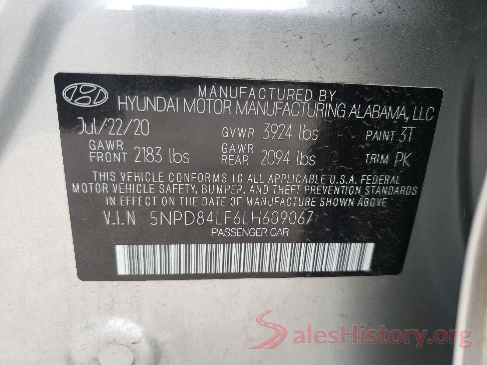 5NPD84LF6LH609067 2020 HYUNDAI ELANTRA