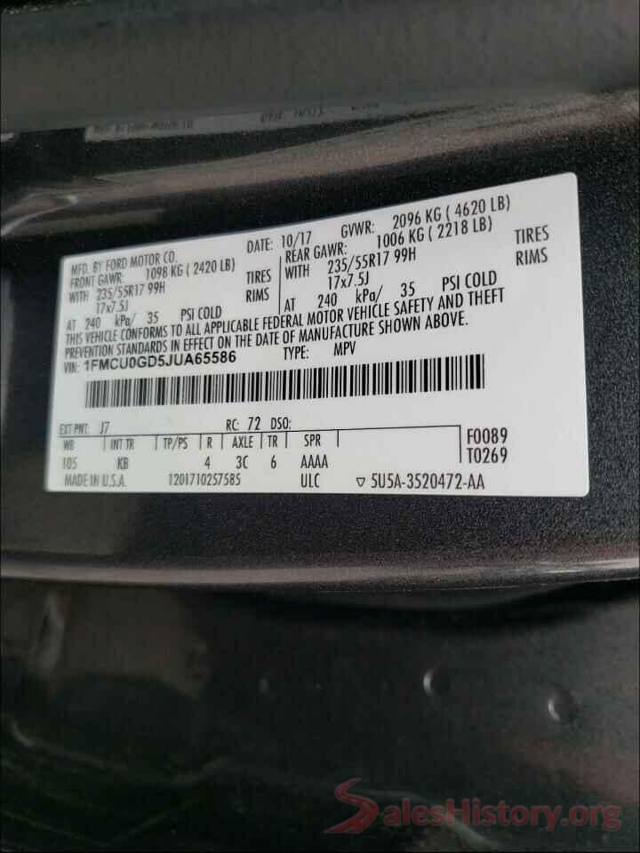 1FMCU0GD5JUA65586 2018 FORD ESCAPE