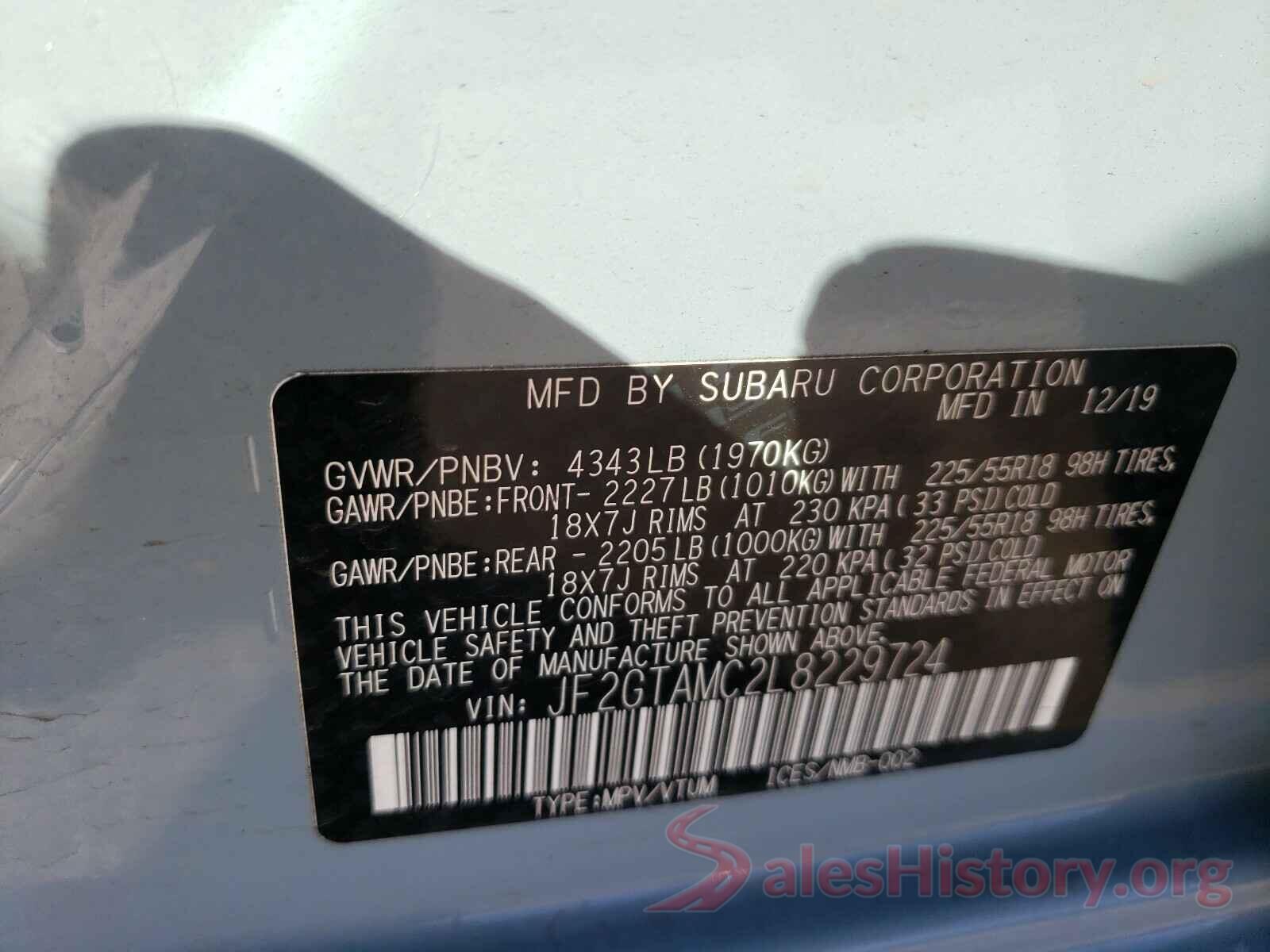 JF2GTAMC2L8229724 2020 SUBARU CROSSTREK