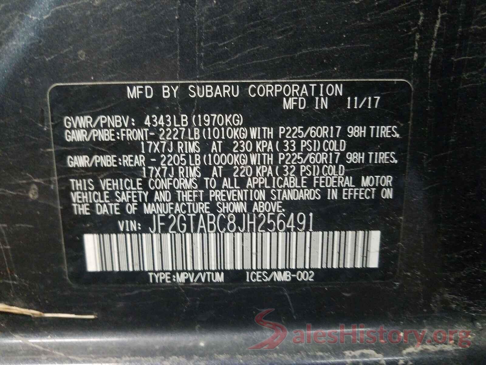 JF2GTABC8JH256491 2018 SUBARU ALL OTHER