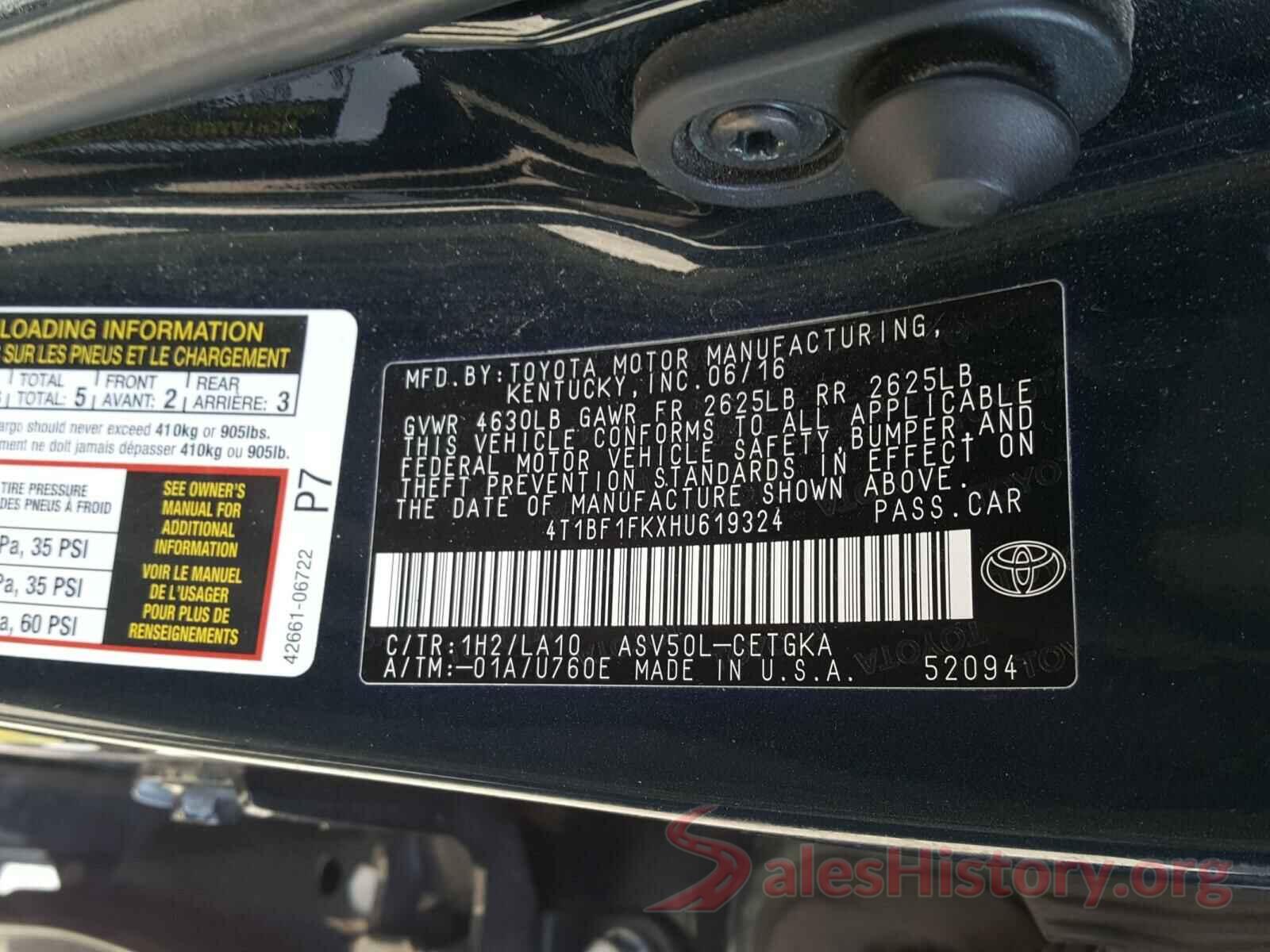 4T1BF1FKXHU619324 2017 TOYOTA CAMRY