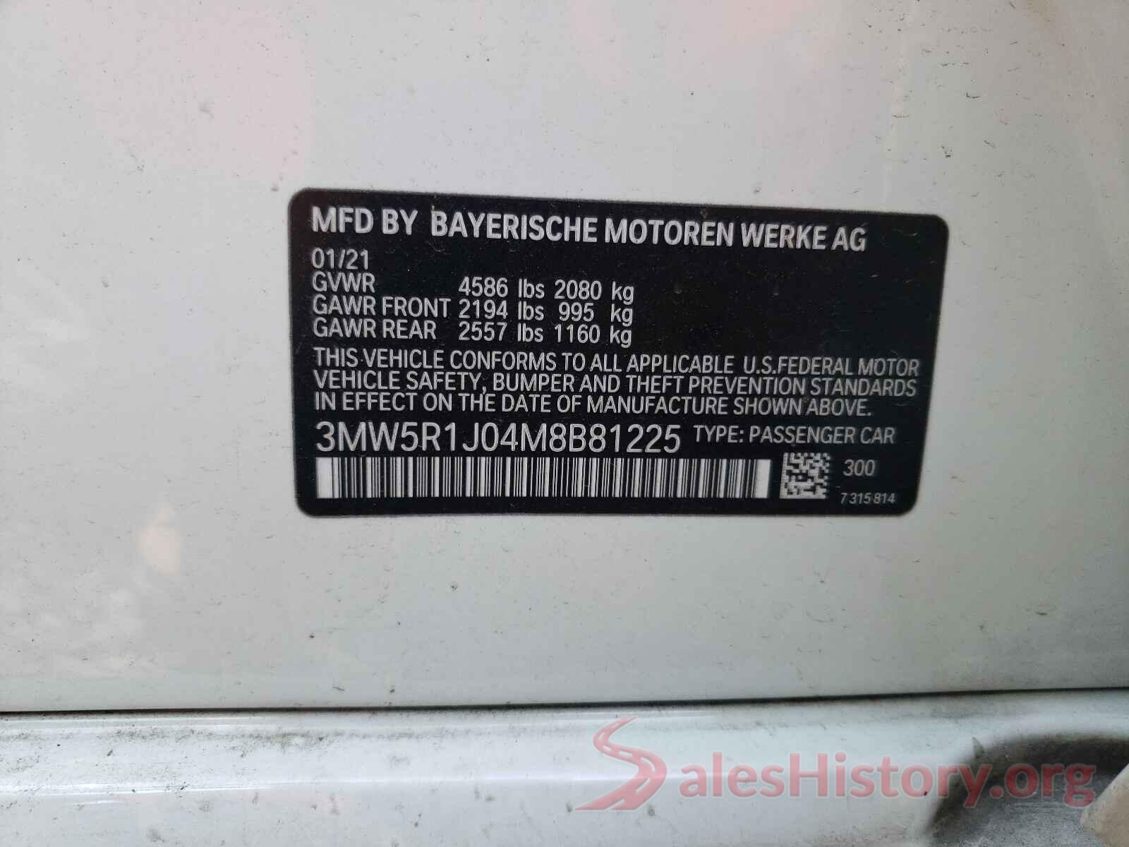 3MW5R1J04M8B81225 2021 BMW 3 SERIES