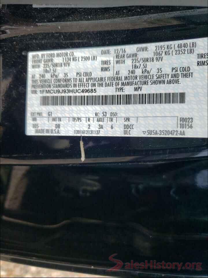 1FMCU9J93HUC49685 2017 FORD ESCAPE