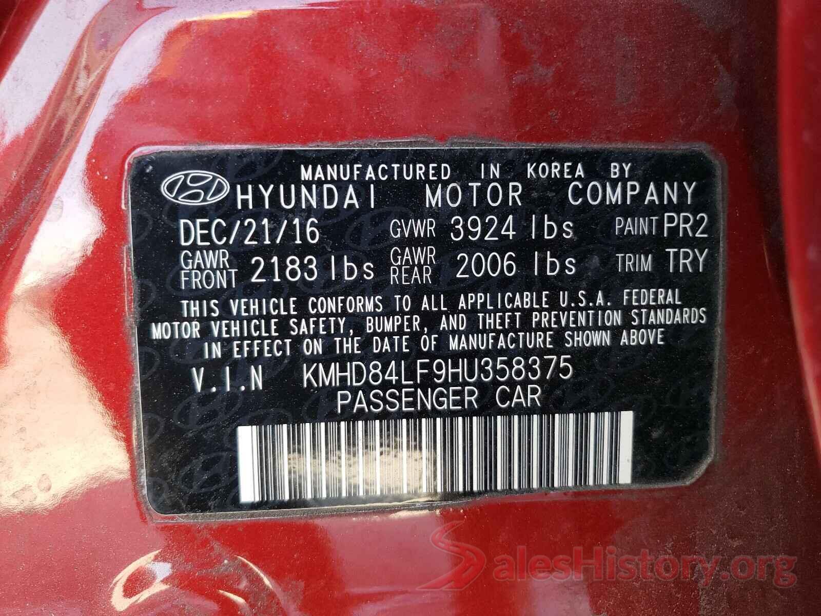 KMHD84LF9HU358375 2017 HYUNDAI ELANTRA