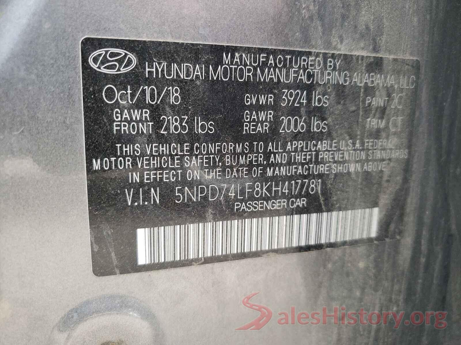 5NPD74LF8KH417781 2019 HYUNDAI ELANTRA