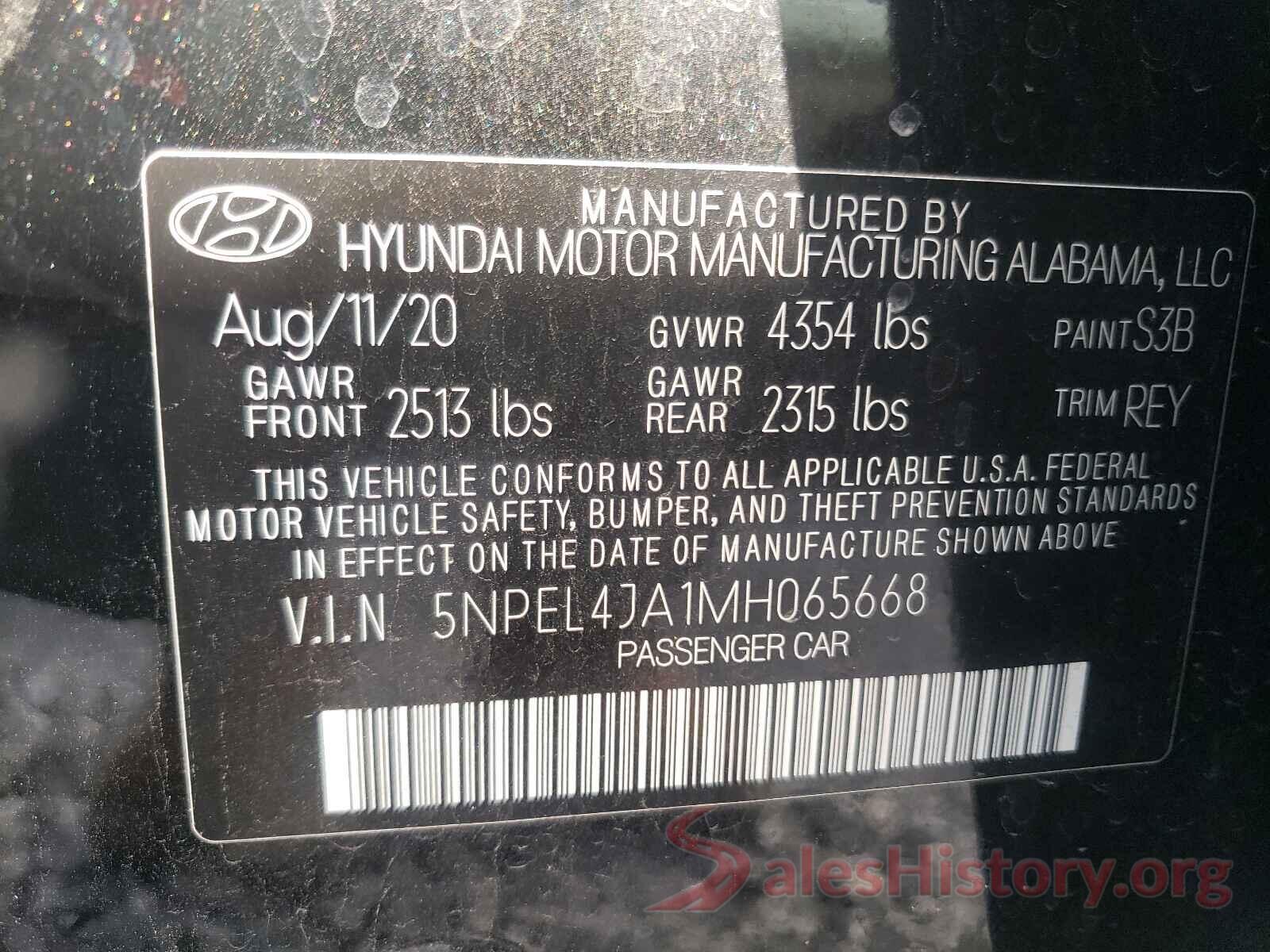 5NPEL4JA1MH065668 2021 HYUNDAI SONATA