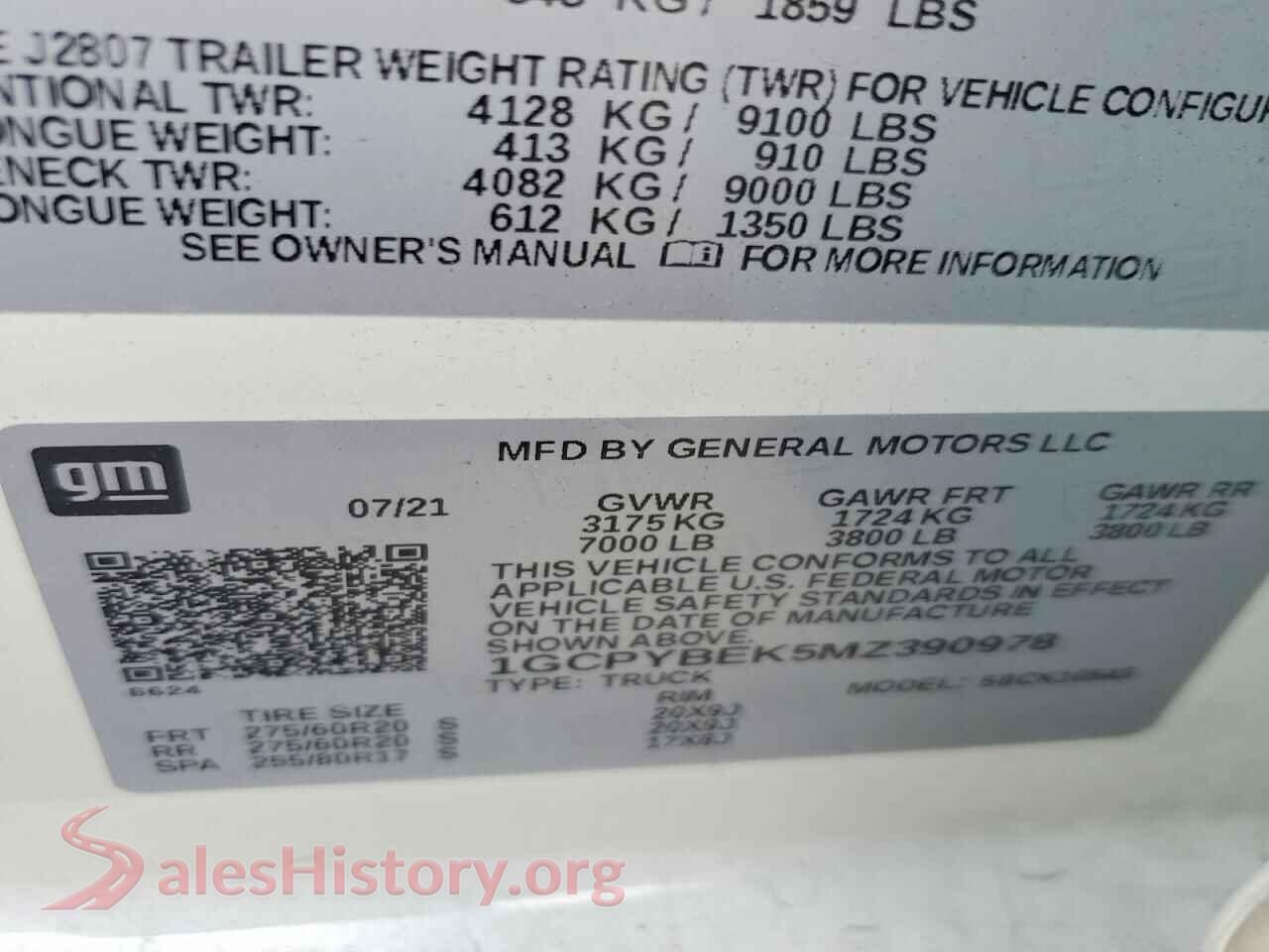 2021 CHEVROLET SILVERADO VIN 1GCPYBEK5MZ390978, trunk area