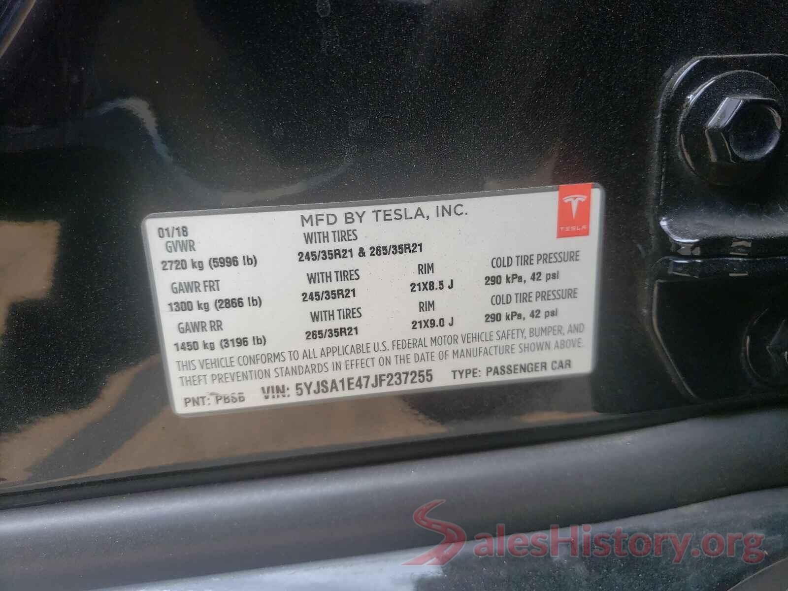 5YJSA1E47JF237255 2018 TESLA MODEL S