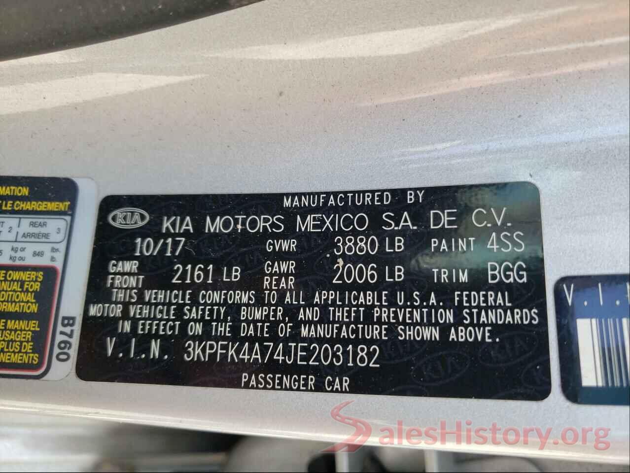 3KPFK4A74JE203182 2018 KIA FORTE