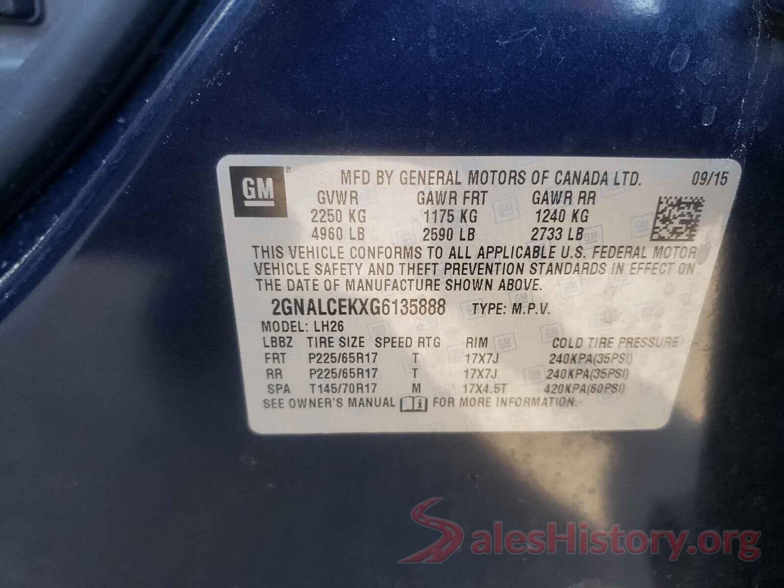 2GNALCEKXG6135888 2016 CHEVROLET EQUINOX