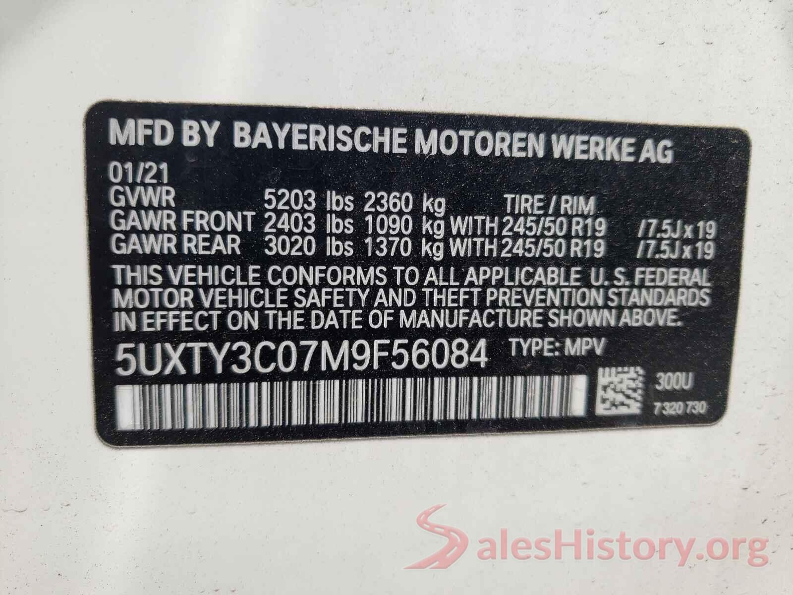 5UXTY3C07M9F56084 2021 BMW X3