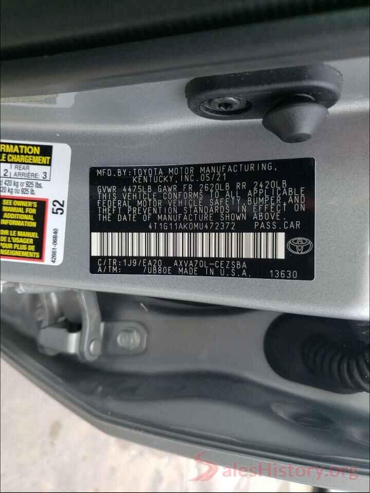 4T1G11AK0MU472372 2021 TOYOTA CAMRY