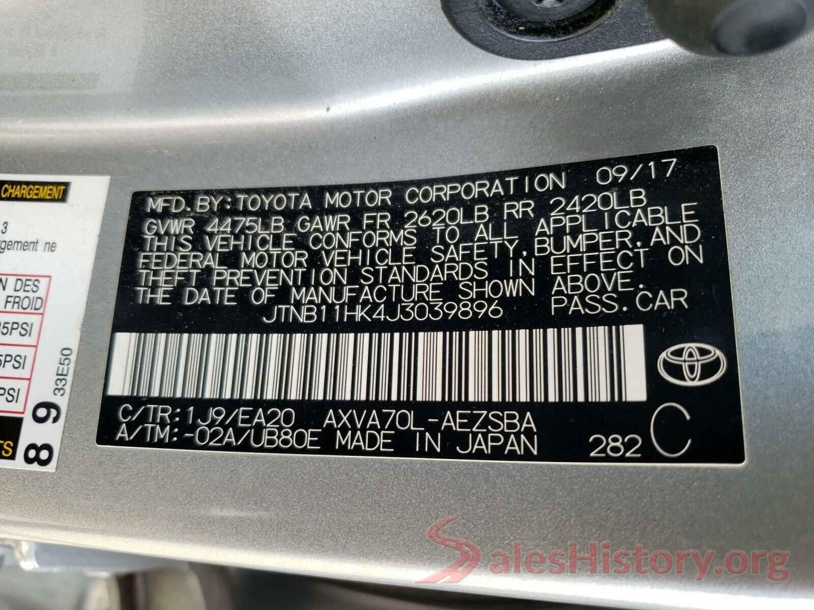 JTNB11HK4J3039896 2018 TOYOTA CAMRY